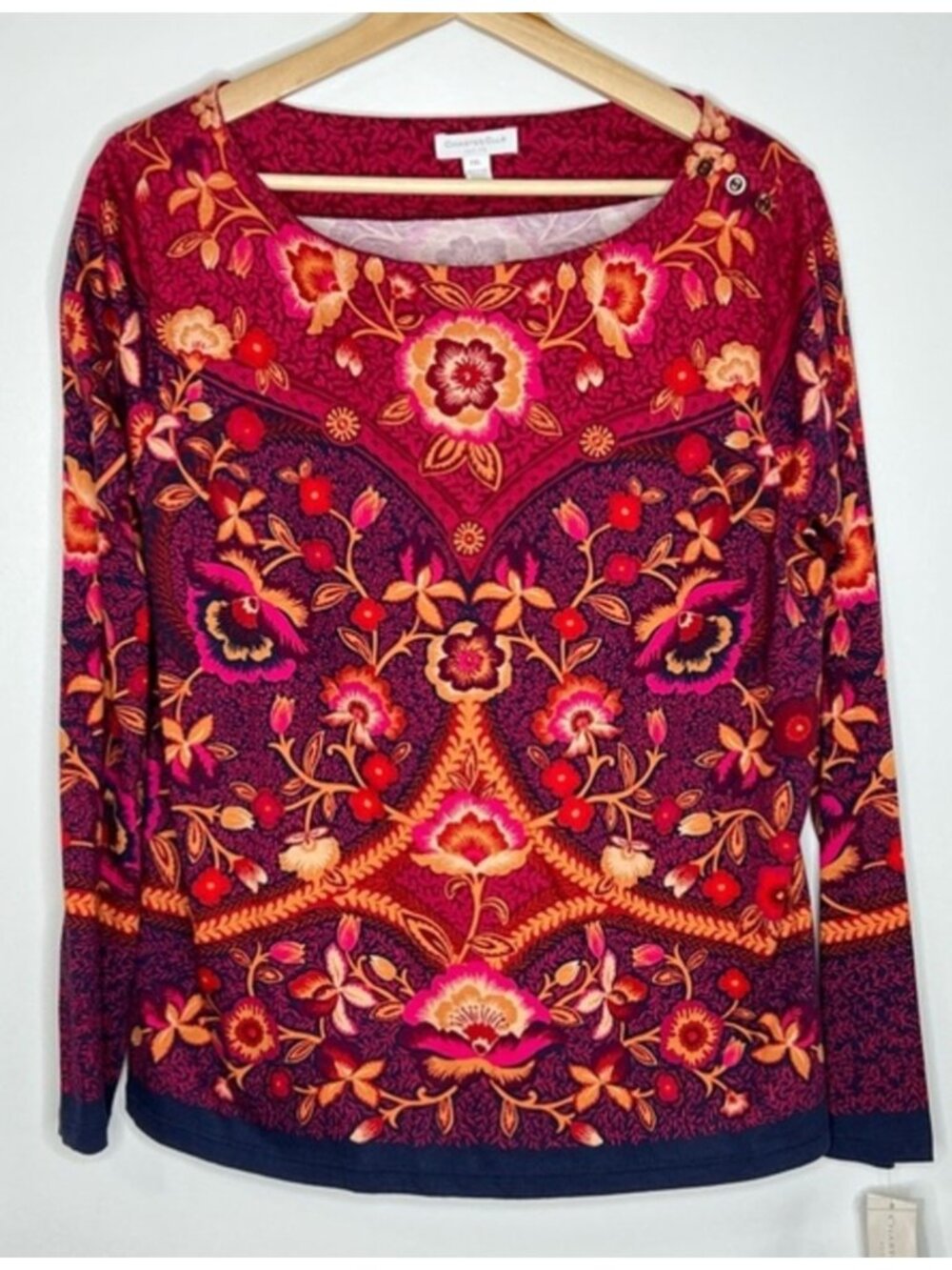 NEW Charter Club printed long sleeve button top XL